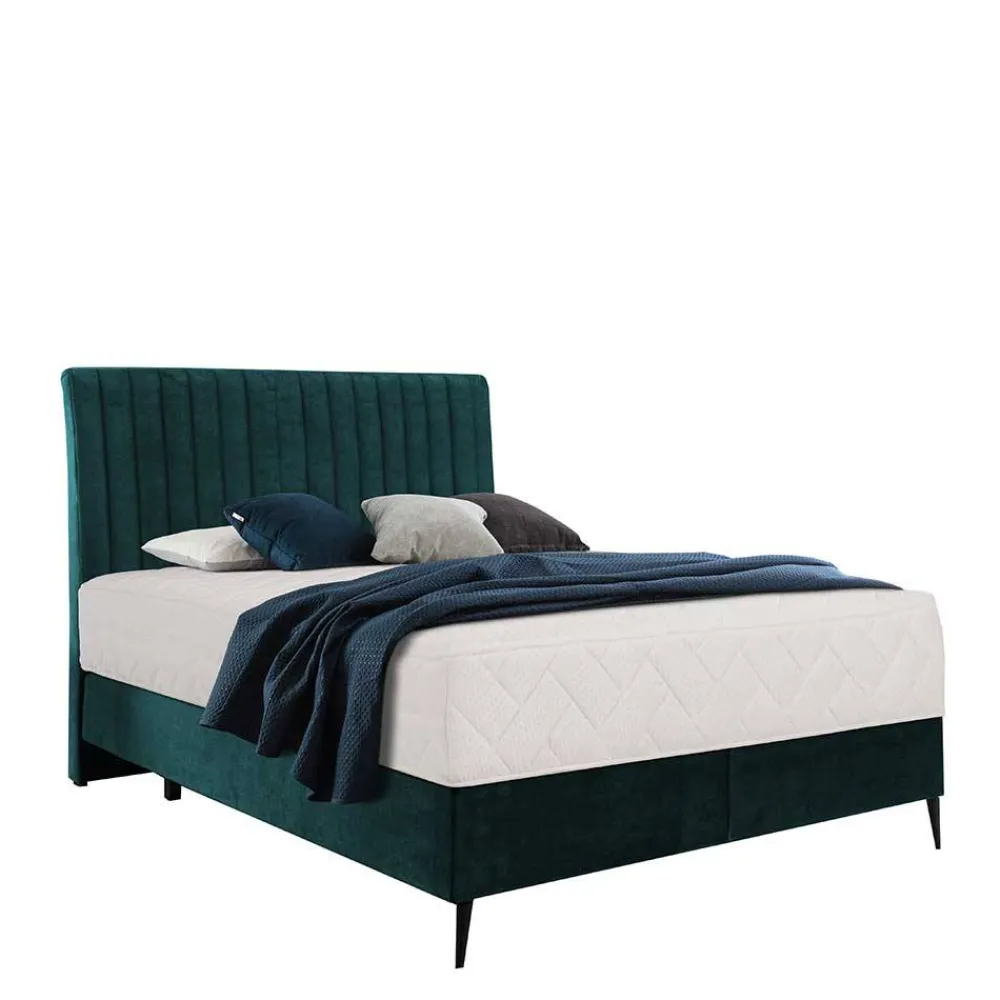 Wohnen Betten<Springboxbett in Petrol Blau Stoff - Custon