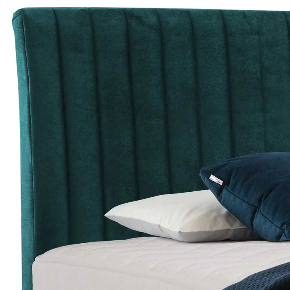 Wohnen Betten<Springboxbett in Petrol Blau Stoff - Custon