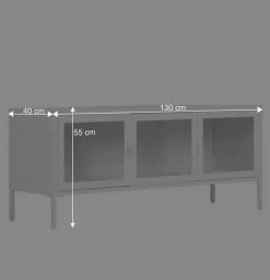 Wohnen Tv & Hifi-Möbel|Lowboards<Stahl TV Lowboard mit drei Glastüren - Sancrez