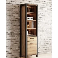 Wohnen Vitrinen<Standregal in Wildeiche NB & Schwarz - Zavorra