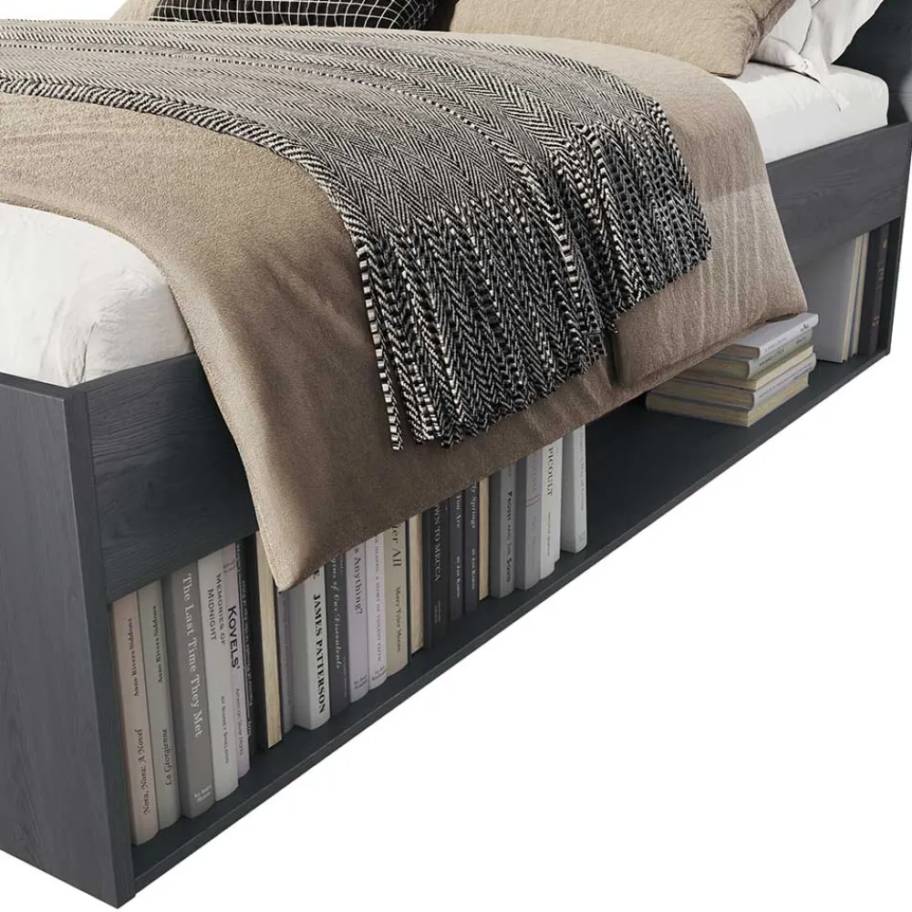 Wohnen Betten<Stauraum Doppelbett in Eiche Grau - Carika