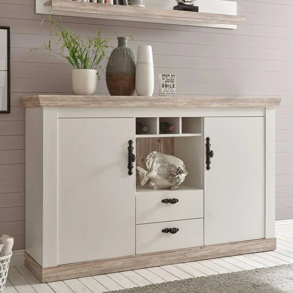 Wohnen Sideboards<Stauraum Sideboard im Scandi Landhaus Stil Nedita in Weiß