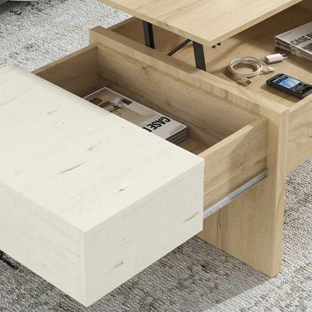 Wohnen Tische<Stauraum Sofatisch in Wildeiche & Creme - Tara