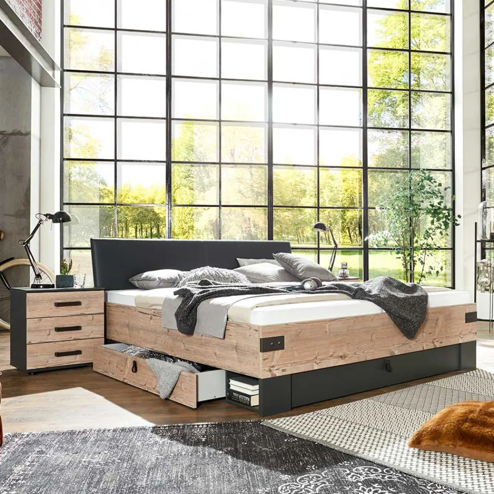 Wohnen Betten<Stauraumbett in Tanne Holzoptik - Ardila