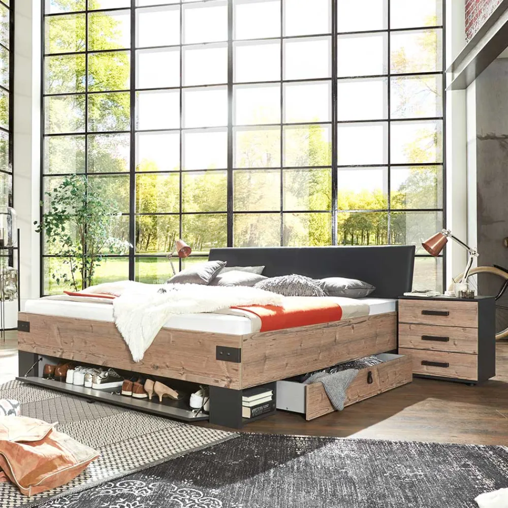 Wohnen Betten<Stauraumbett in Tanne Holzoptik - Ardila