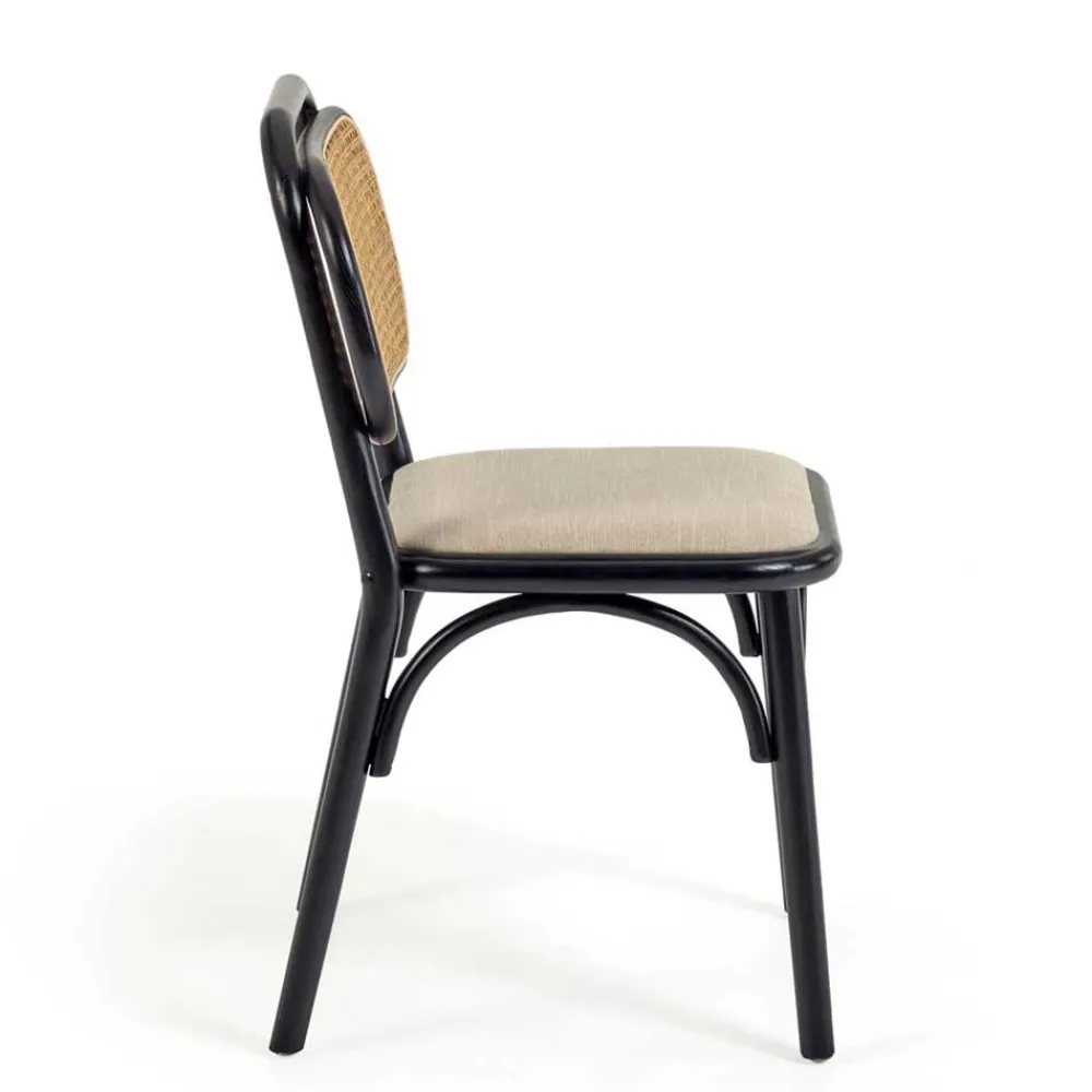 Wohnen Stühle<Stühle aus Ulme & Rattan & Stoff - Boxtan (2er Set)