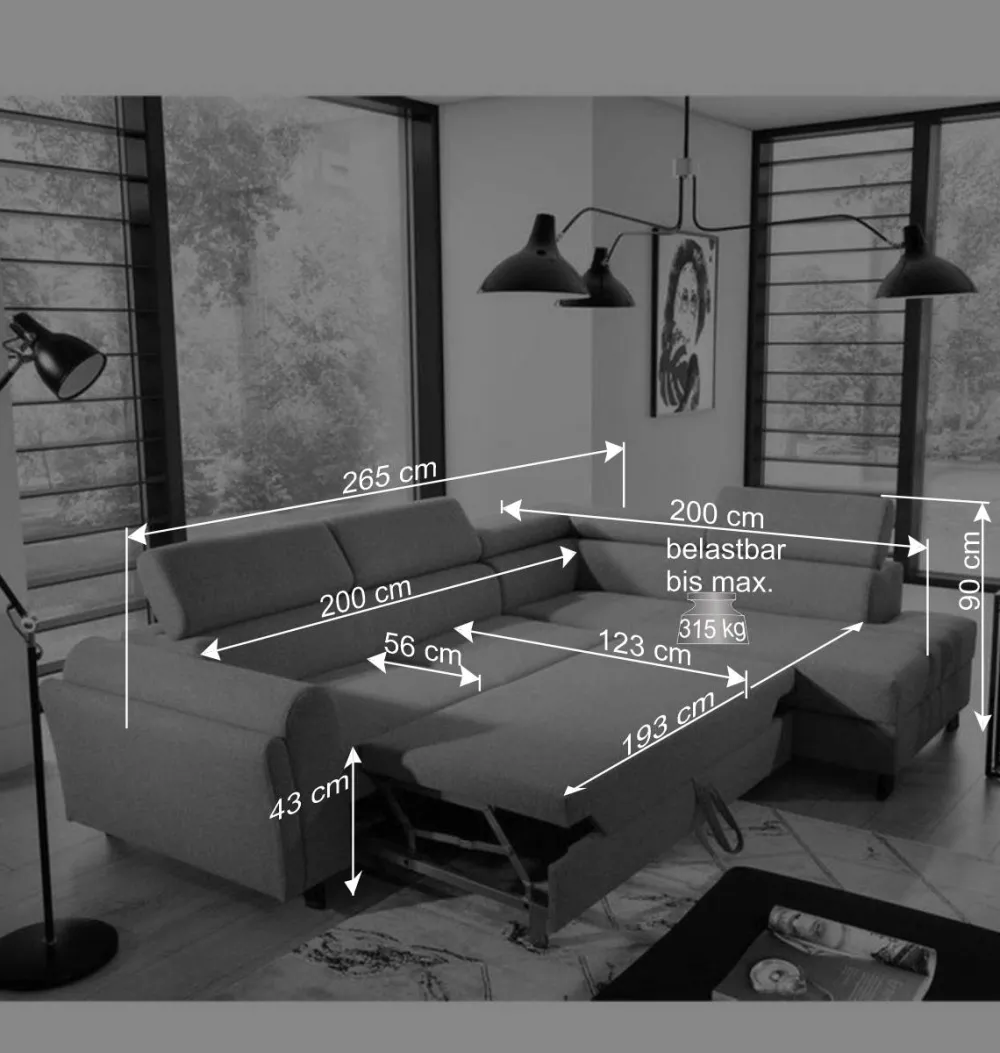 Wohnen Sofas<Stoff Dreisitzer Ecksofa in Blaugrau - Crosbys
