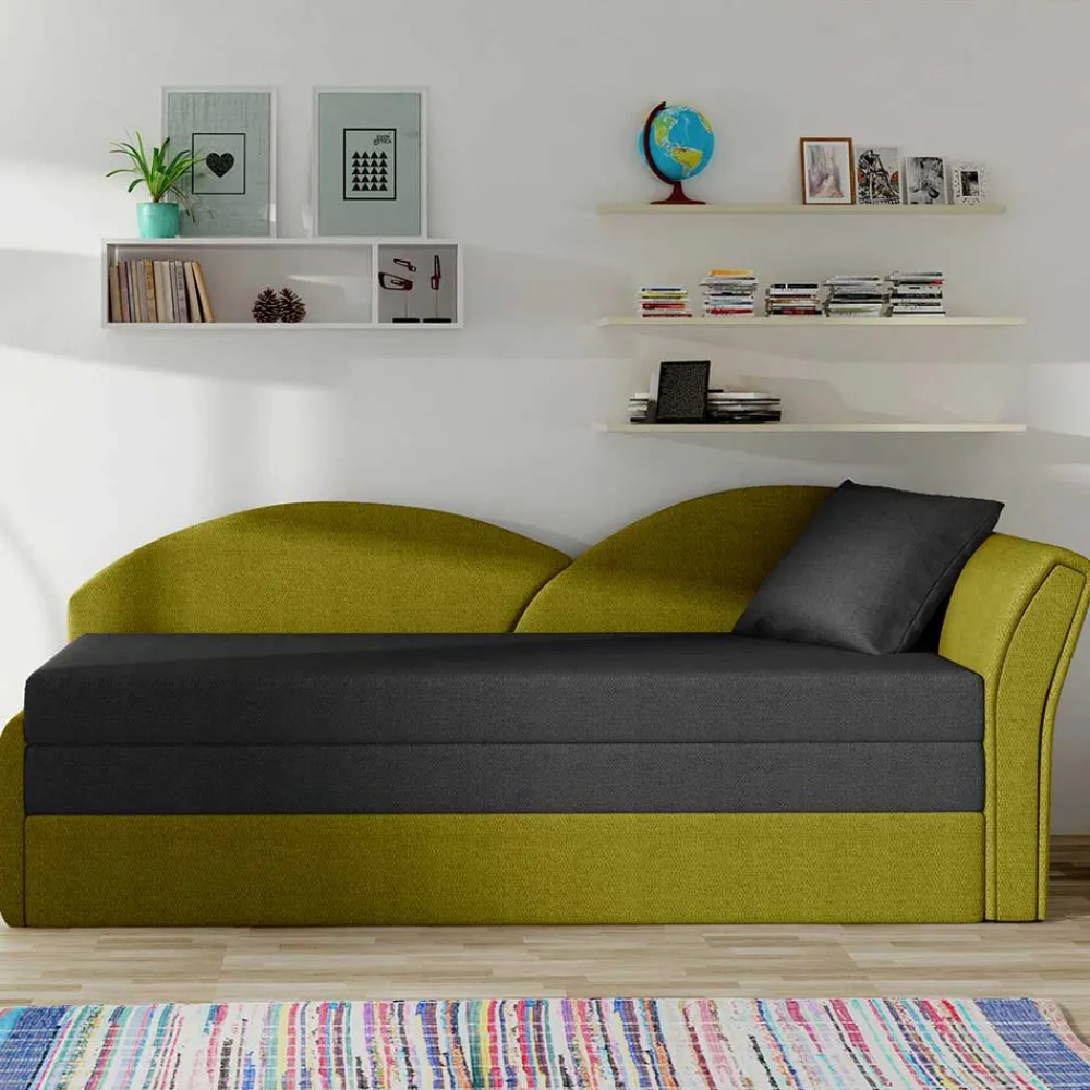 Wohnen Betten|Sofas<Stoff Recamiere in Dunkelgrau und Messinggelb - Clemeta
