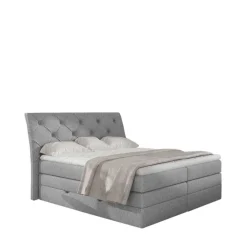Wohnen Betten<Stoff-Boxspringbett in Hellgrau - Helmu
