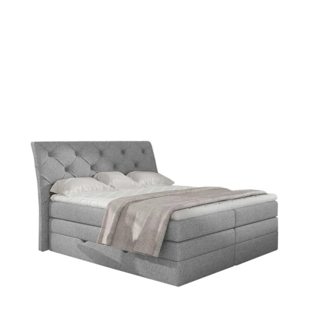 Wohnen Betten<Stoff-Boxspringbett in Hellgrau - Helmu