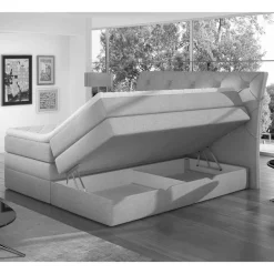 Wohnen Betten<Stoff-Boxspringbett in Hellgrau - Helmu