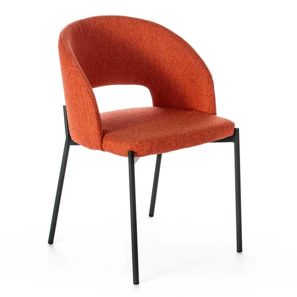 Wohnen Stühle<Strukturstoff Polsterstuhl in Orange - Megida (2er Set)