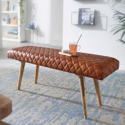 Wohnen Sitzbank<Stylische Lederbank mit Rautensteppung - Barrena