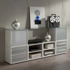 Wohnen Sideboards<Stylisches Stauraum Möbel in Weiß & Silber - Imtrador
