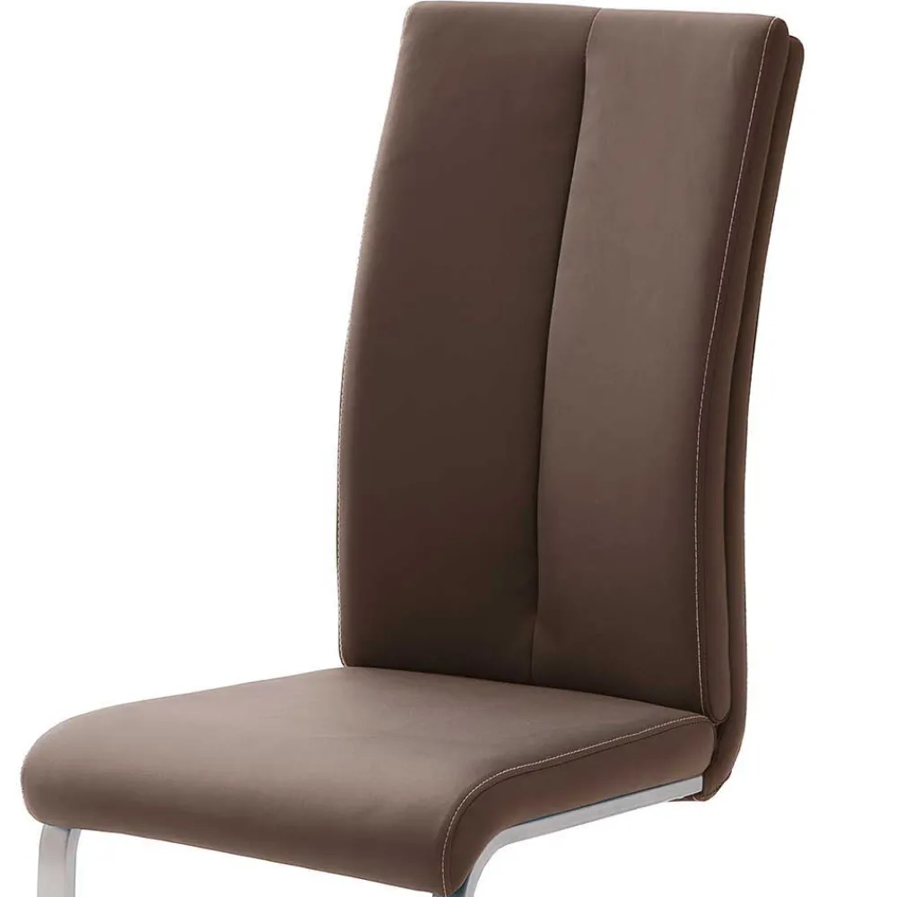 Wohnen Sessel<Swingstuhl in Braun Kunstleder Lemgo mit Edelstahlgestell (4er Set)