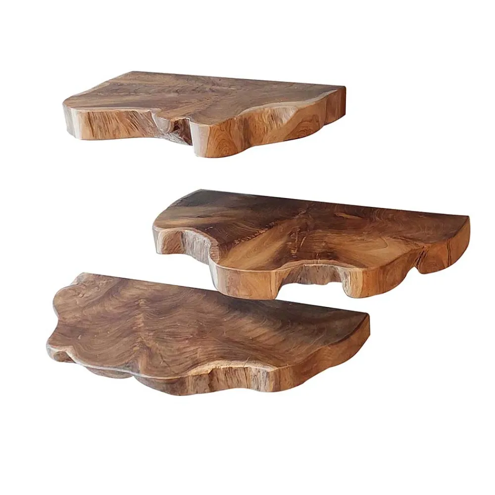 Wohnen Regale<Teak Wandboard Trio mit Naturkanten - Matthis (dreiteilig)