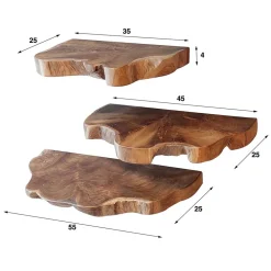 Wohnen Regale<Teak Wandboard Trio mit Naturkanten - Matthis (dreiteilig)
