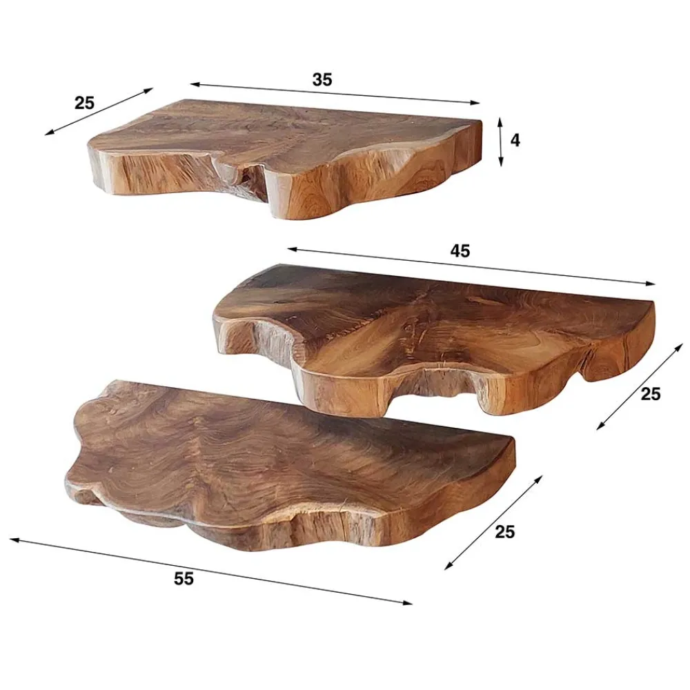 Wohnen Regale<Teak Wandboard Trio mit Naturkanten - Matthis (dreiteilig)