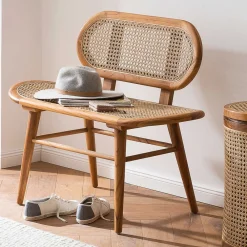Wohnen Sitzbank<Teak Wohnraum Bank mit Wiener Geflecht - Feliana