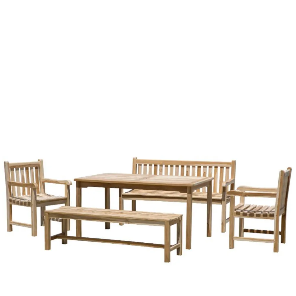 Wohnen Sitzgruppe<Teakholz Gartentisch-Gruppe massiv - Crajeva (fünfteilig)