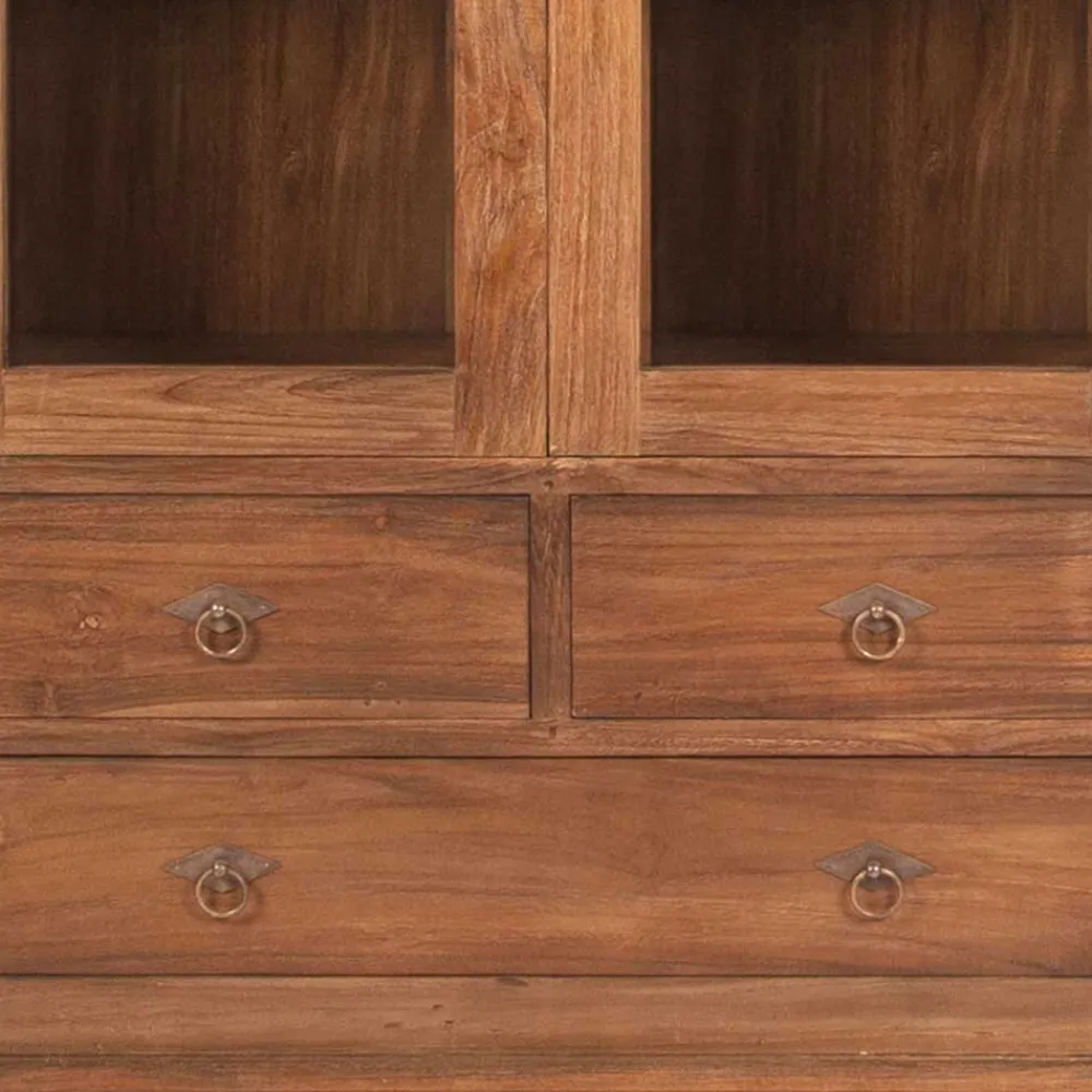 Wohnen Schränke<Teakholz Vitrinenschrank Mangato im Landhausstil