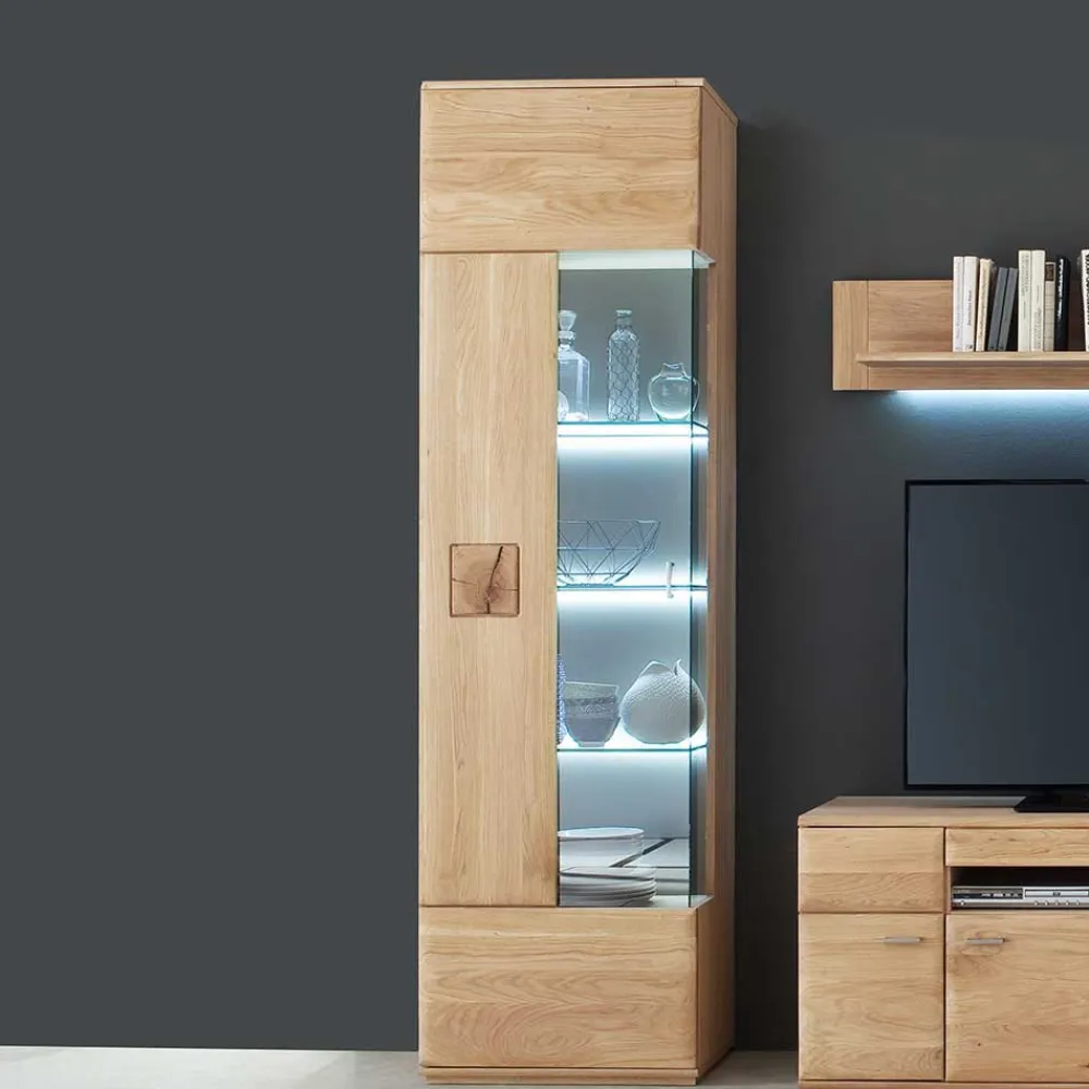 Wohnen Vitrinen|Schränke<Teilmassive Standvitrine in Eiche Bianco Pontros optional mit LED