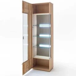 Wohnen Vitrinen|Schränke<Teilmassive Standvitrine in Eiche Bianco Pontros optional mit LED