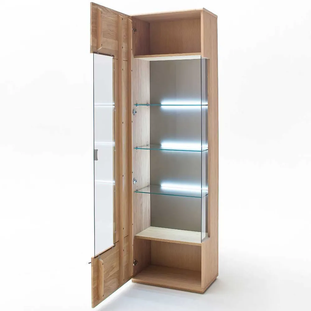Wohnen Vitrinen|Schränke<Teilmassive Standvitrine in Eiche Bianco Pontros optional mit LED