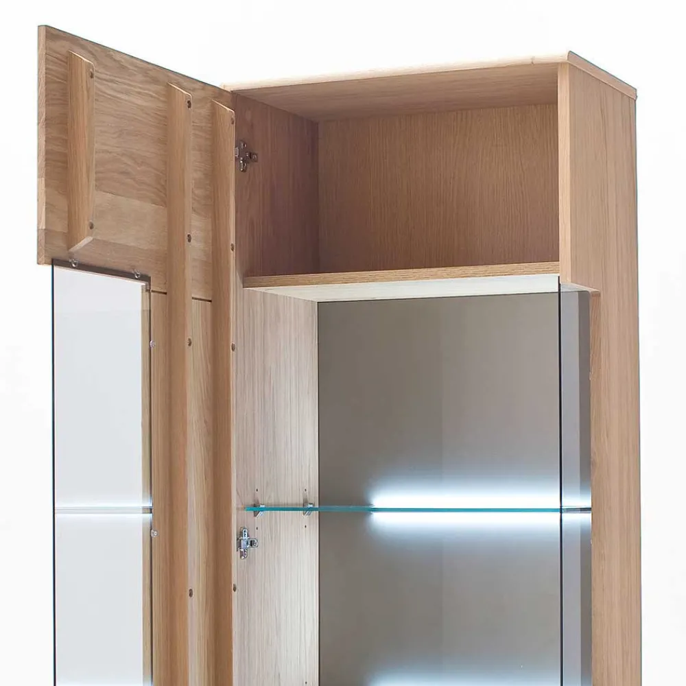 Wohnen Vitrinen|Schränke<Teilmassive Standvitrine in Eiche Bianco Pontros optional mit LED