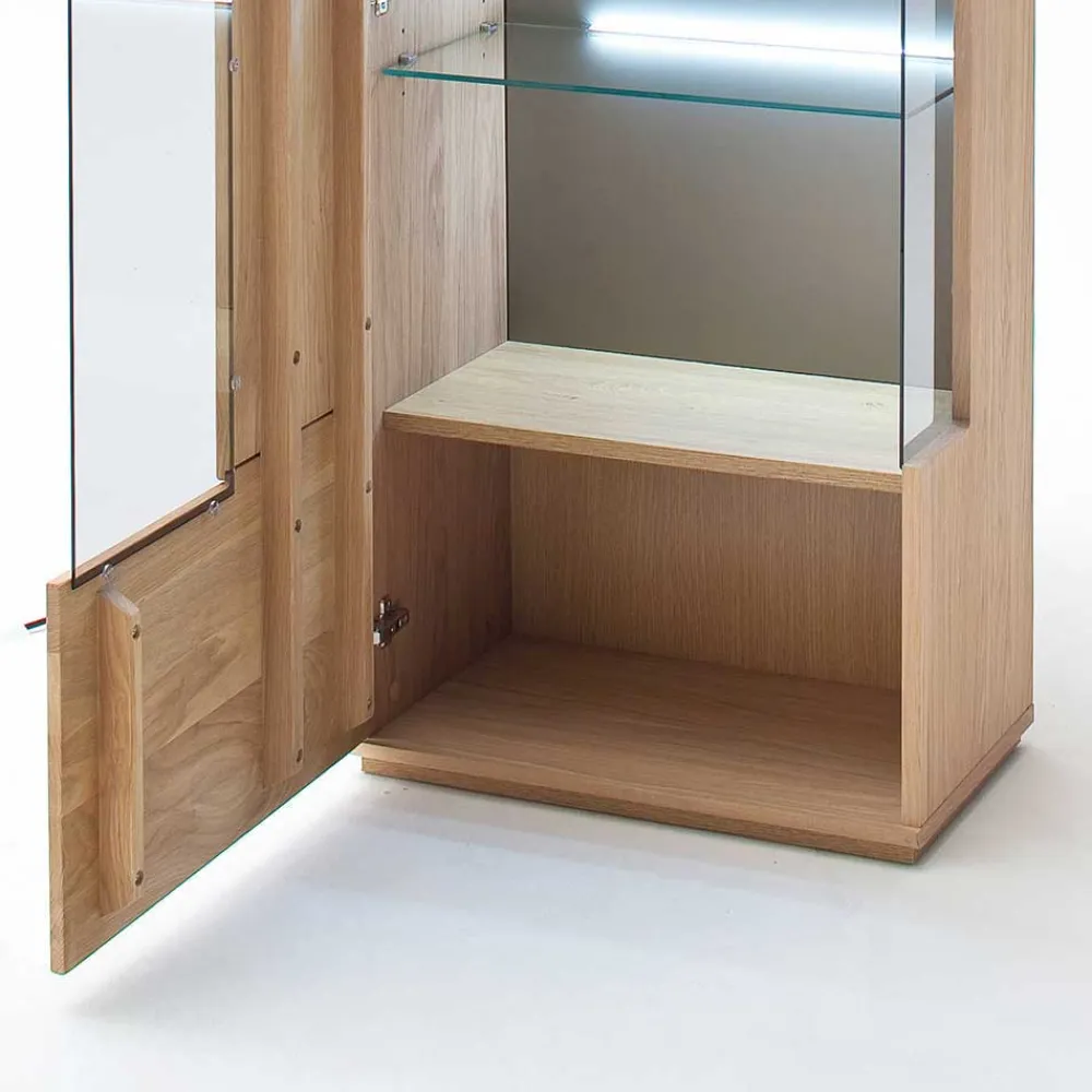 Wohnen Vitrinen|Schränke<Teilmassive Standvitrine in Eiche Bianco Pontros optional mit LED
