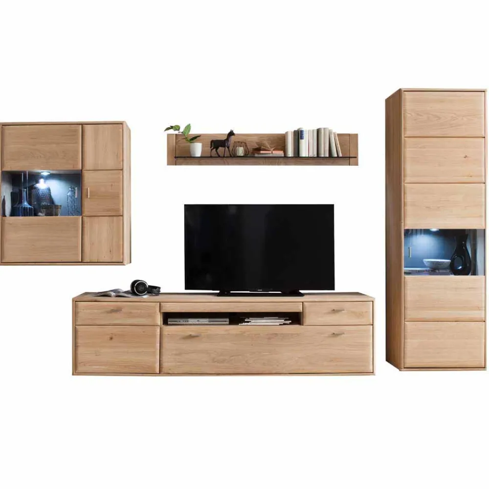Wohnen Wohnwände<Teilmassive TV Anbauwand in Eiche - Vernella (vierteilig)
