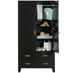 Wohnen Kleiderschränke|Schränke<Teilmassiver 94x180x40 Kiefernholz Kleiderschrank in Schwarz - Ilvessino
