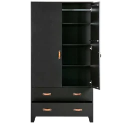 Wohnen Kleiderschränke|Schränke<Teilmassiver 94x180x40 Kiefernholz Kleiderschrank in Schwarz - Ilvessino