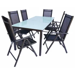 Wohnen Sitzgruppe<Tisch mit Klappstühlen für den Garten - Anlina (siebenteilig)