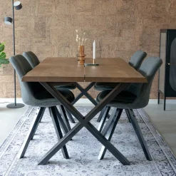 Wohnen Sitzgruppe<Tisch mit X-Füßen & Stühle - Morescan (fünfteilig)
