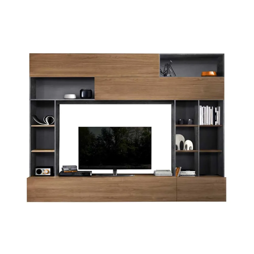 Wohnen Tv & Hifi-Möbel|Wohnwände<Tolle TV Wand in Nussbaum & Grau - Niels