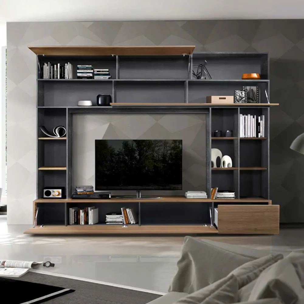 Wohnen Tv & Hifi-Möbel|Wohnwände<Tolle TV Wand in Nussbaum & Grau - Niels
