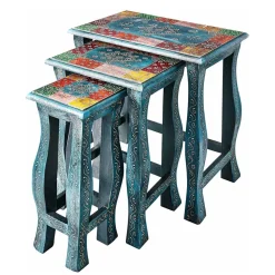 Wohnen Tische<Toller Dreisatztisch in Blau & Bunt - Faneno (dreiteilig)