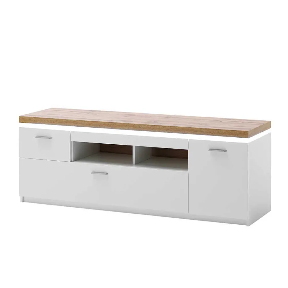 Wohnen Tv & Hifi-Möbel|Lowboards<Topp TV Element in Weiß & Wildeiche mit LED - Caldri
