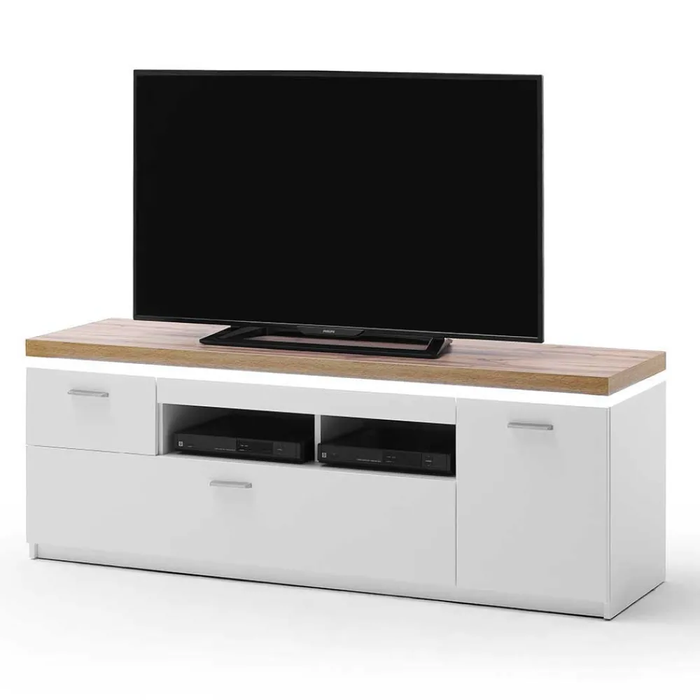 Wohnen Tv & Hifi-Möbel|Lowboards<Topp TV Element in Weiß & Wildeiche mit LED - Caldri