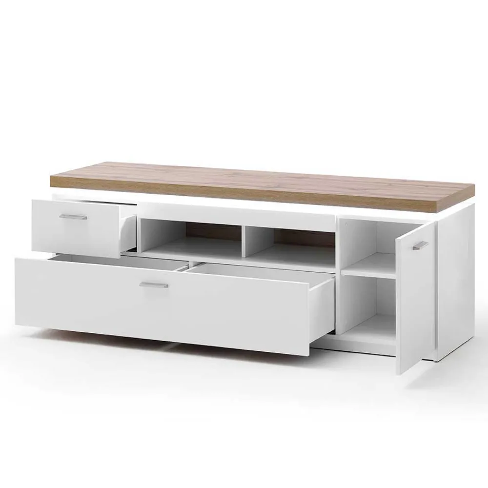 Wohnen Tv & Hifi-Möbel|Lowboards<Topp TV Element in Weiß & Wildeiche mit LED - Caldri