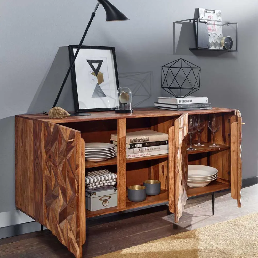 Wohnen Sideboards<Türen-Kommode aus Sheesham Massivholz - Akke