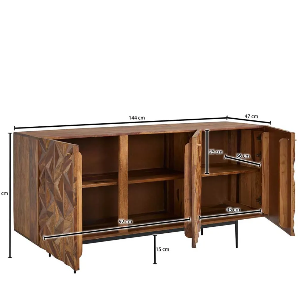 Wohnen Sideboards<Türen-Kommode aus Sheesham Massivholz - Akke