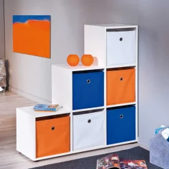 Wohnen Regale<Treppenregal Raumteiler mit 6 Textil Boxen - Charlena