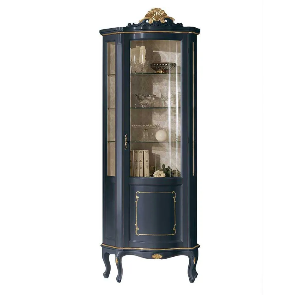 Wohnen Vitrinen<1-türige Barock Vitrine in Dunkelblau & Gold - Otaligo