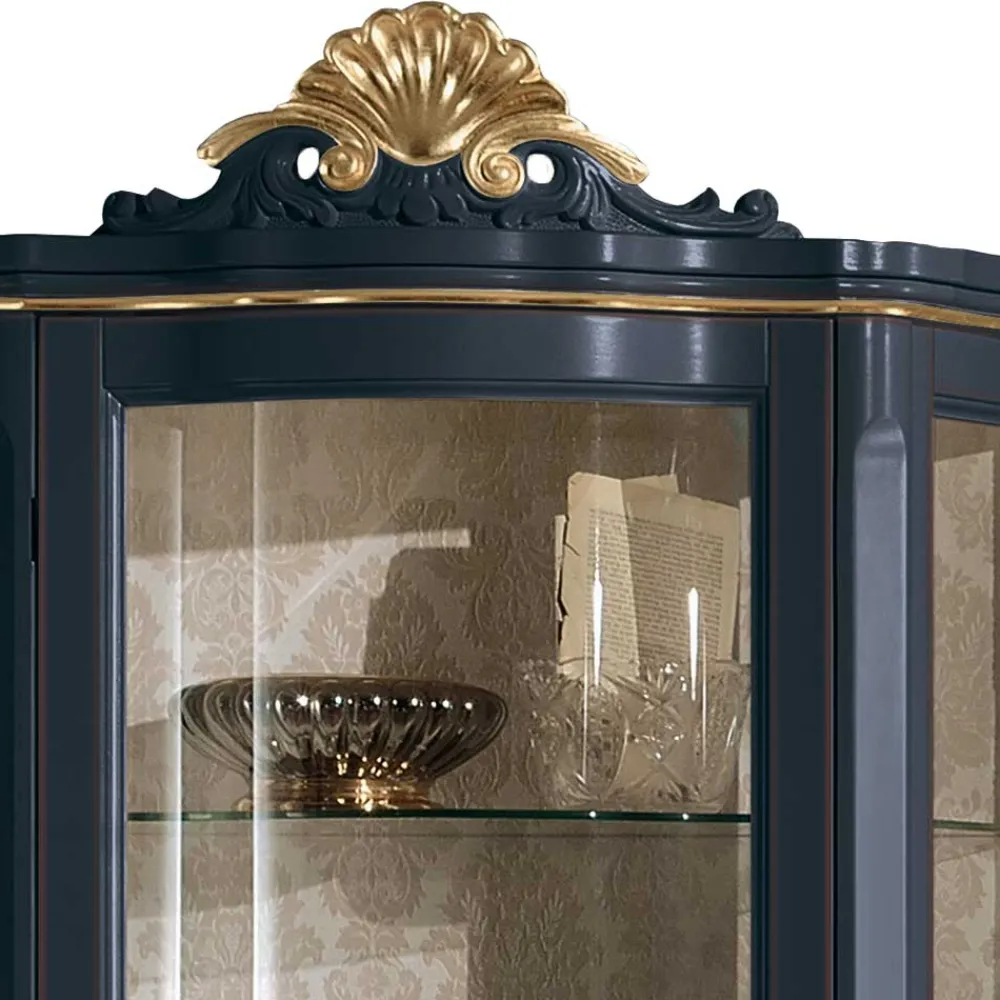 Wohnen Vitrinen<1-türige Barock Vitrine in Dunkelblau & Gold - Otaligo