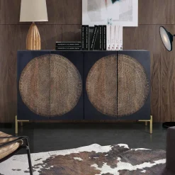 Wohnen Sideboards<4-türige Design Kommode mit Mandala Schnitzerei - Synessa