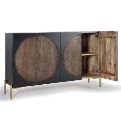 Wohnen Sideboards<4-türige Design Kommode mit Mandala Schnitzerei - Synessa