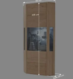 Wohnen Vitrinen<1-türige Eck-Vitrine in Eiche Bianco - Vernella