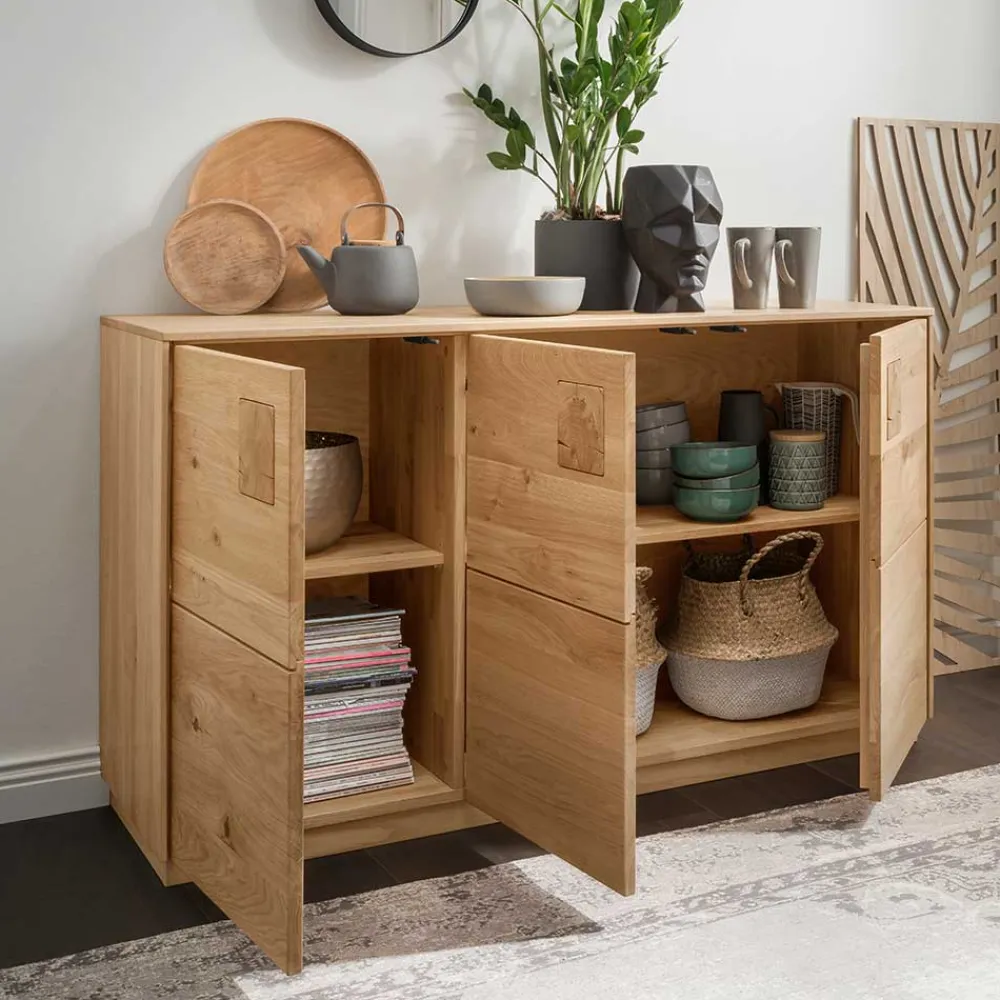 Wohnen Sideboards<3-türige Kommode aus Wildeiche Massivholz - Millena